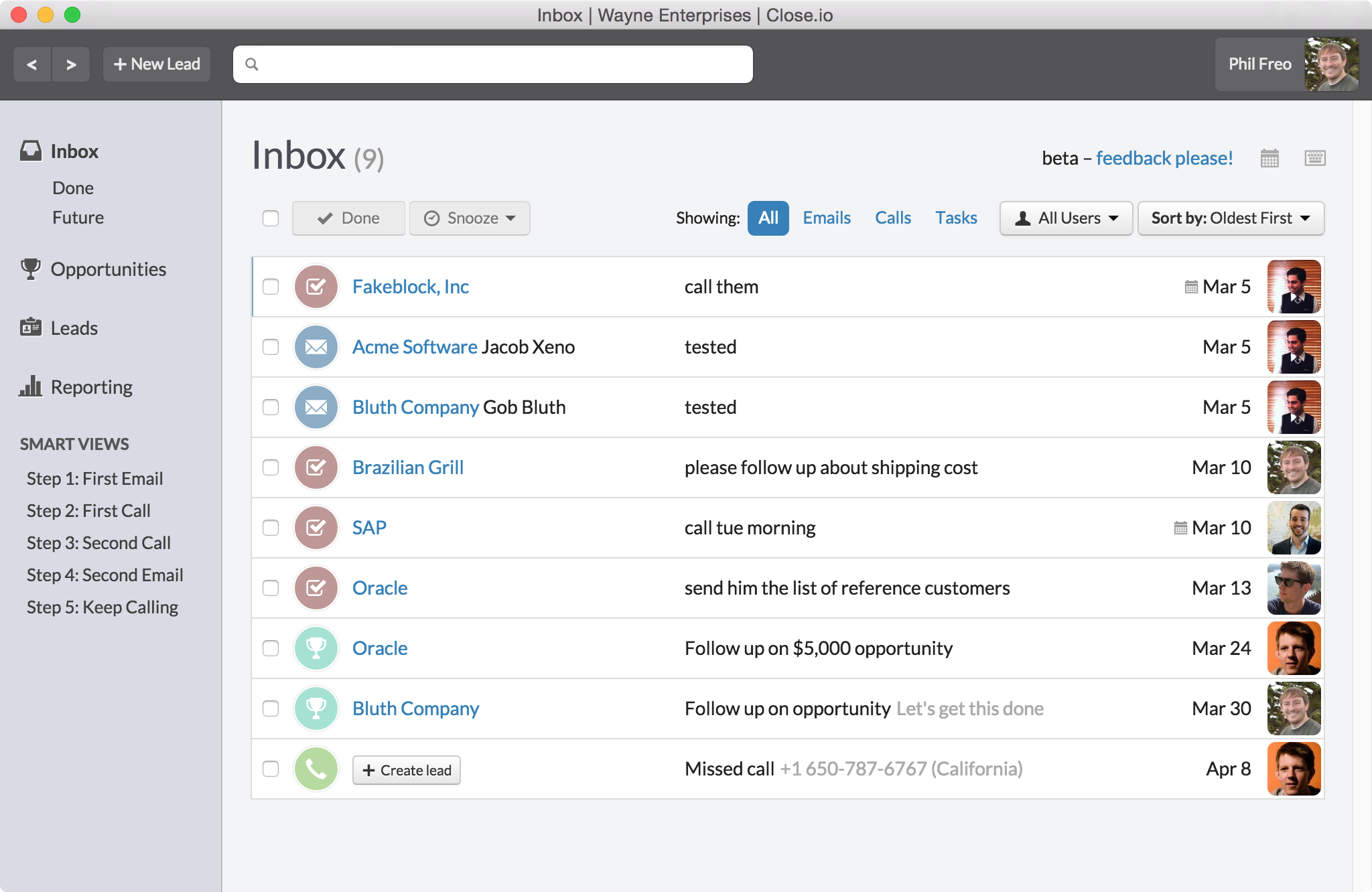close io inbox